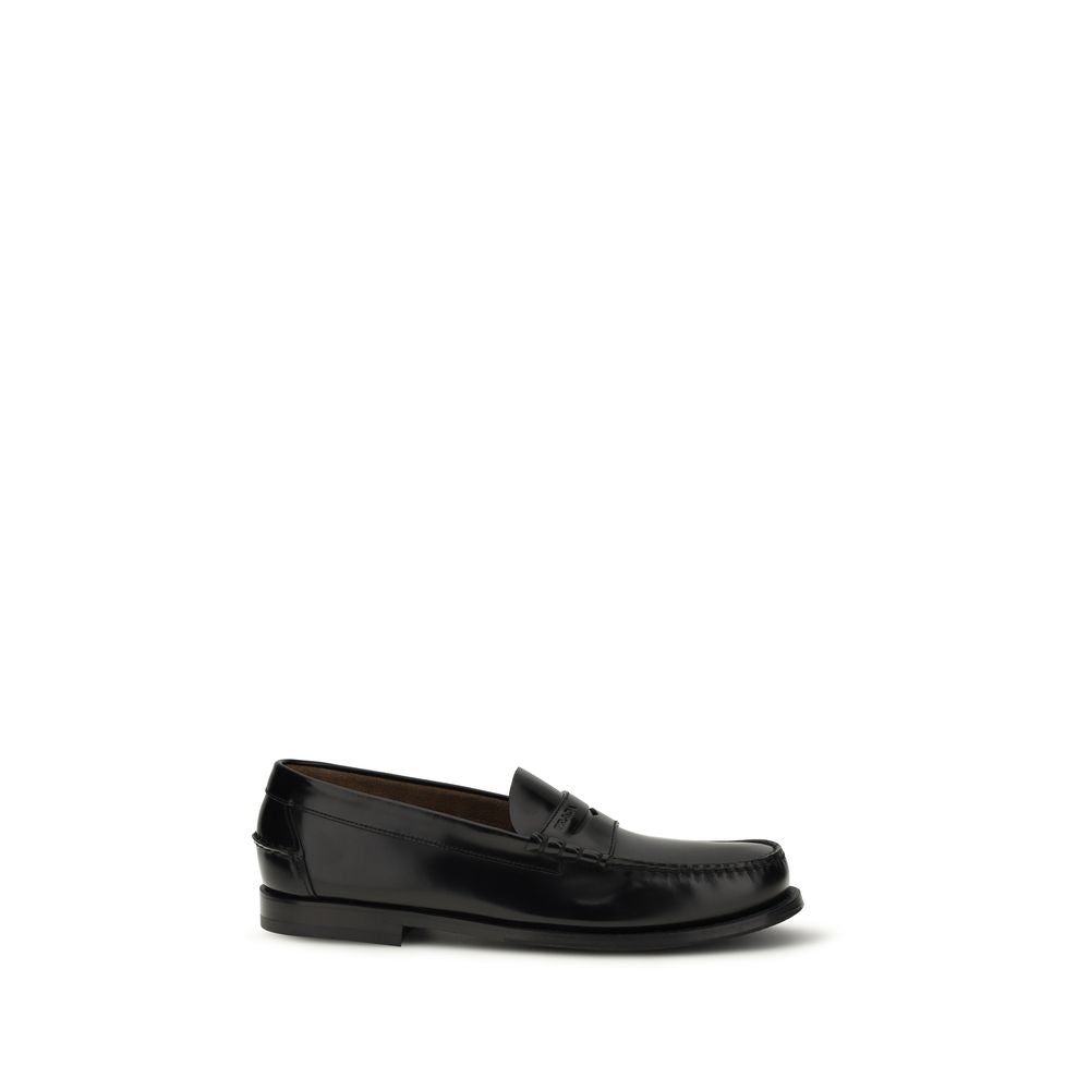 Prada Black Calf Leather Bos Taurus Slip-On Loafers - ClickThatClicks 