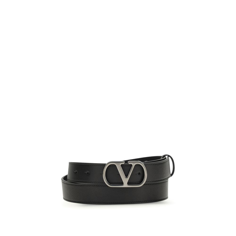 Valentino Garavani Black Calf Leather Bos Taurus Regular Belt - ClickThatClicks 