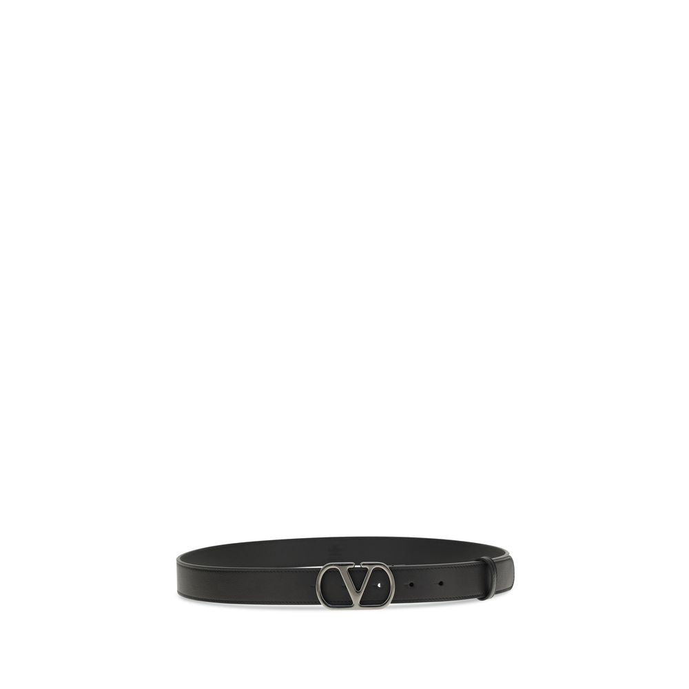 Valentino Garavani Black Calf Leather Bos Taurus Regular Belt - ClickThatClicks 