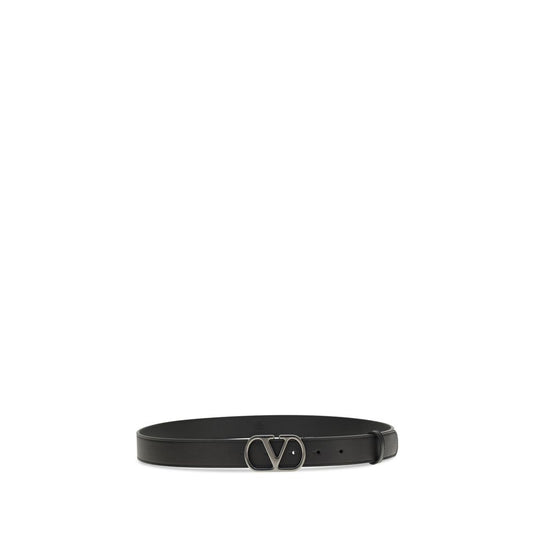 Valentino Garavani Black Calf Leather Bos Taurus Regular Belt - ClickThatClicks 