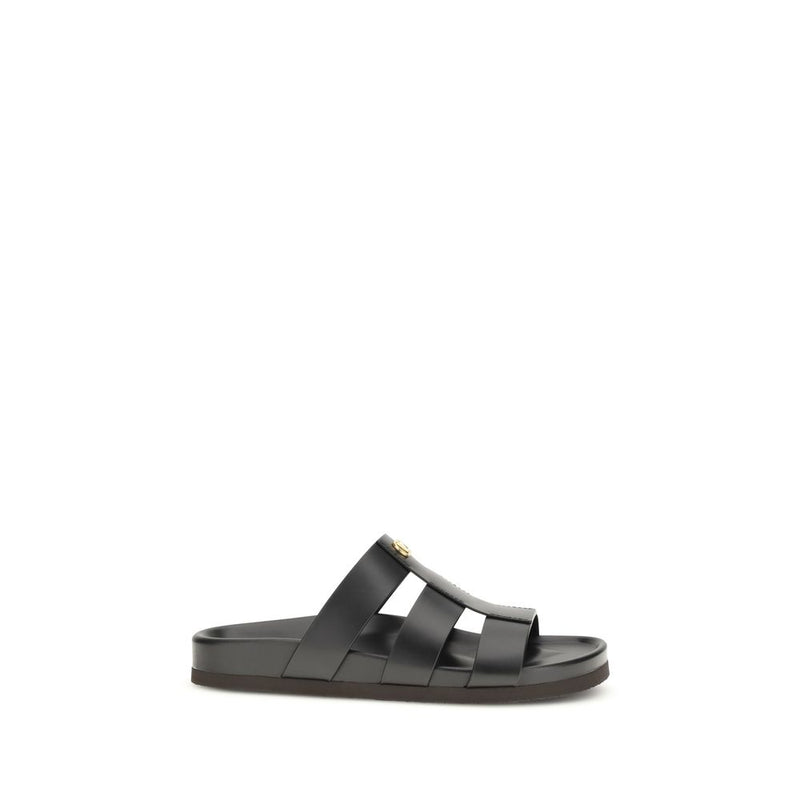 Valentino Garavani Black Calf Leather Bos Taurus Sandals - ClickThatClicks 