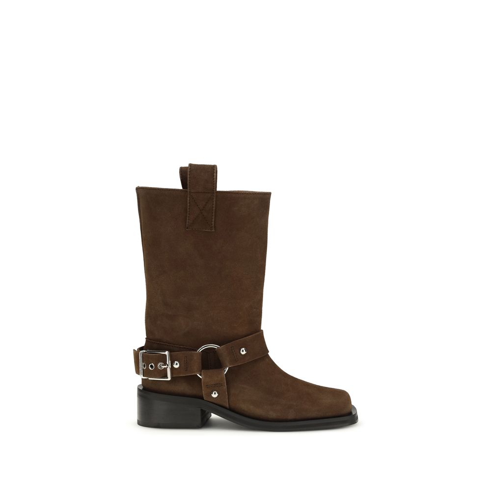 Ganni Brown Calf Leather Bos Taurus Lace-Up Boots - ClickThatClicks 