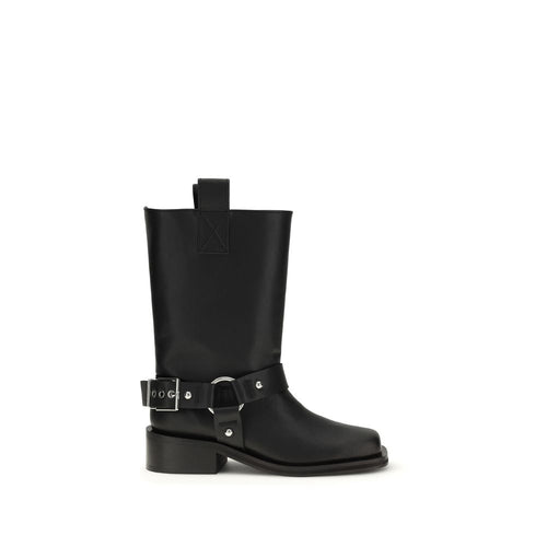 Ganni Black Calf Leather Bos Taurus Lace-Up Boots - ClickThatClicks 