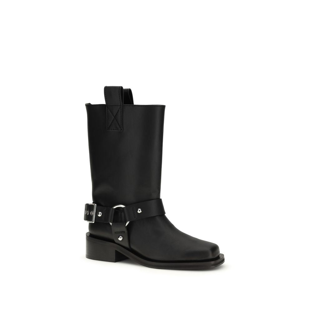 Ganni Black Calf Leather Bos Taurus Lace-Up Boots - ClickThatClicks 