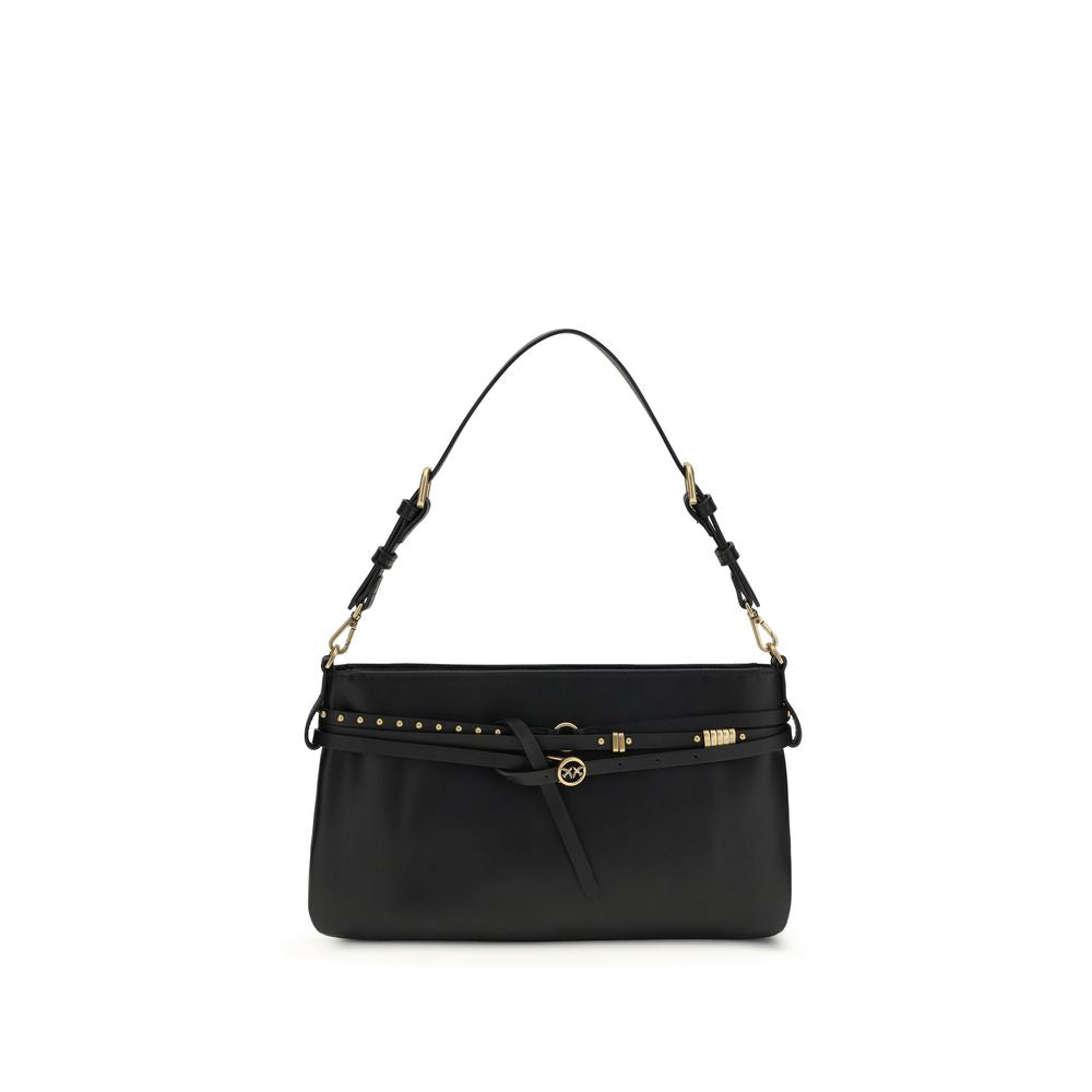 PINKO Black Calf Leather Bos Taurus Shoulder Bag - ClickThatClicks 