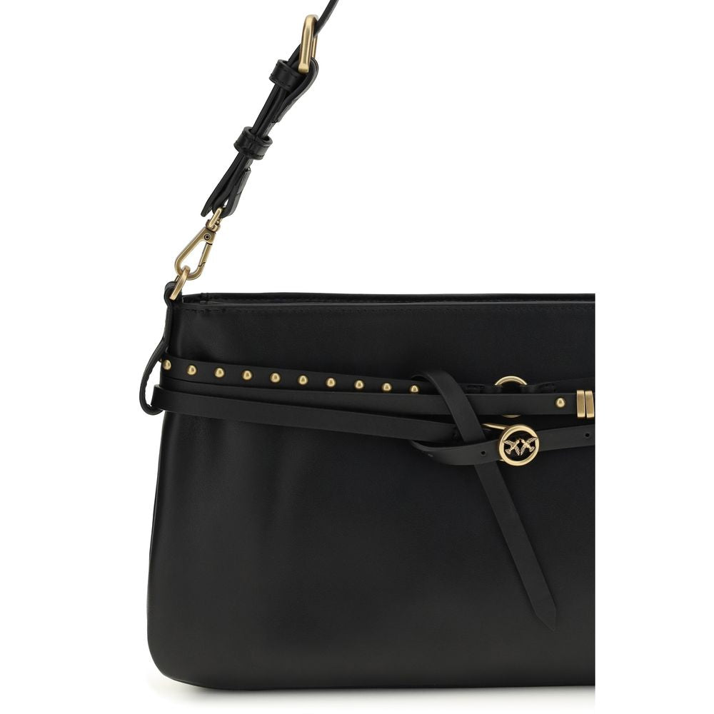 PINKO Black Calf Leather Bos Taurus Shoulder Bag - ClickThatClicks 