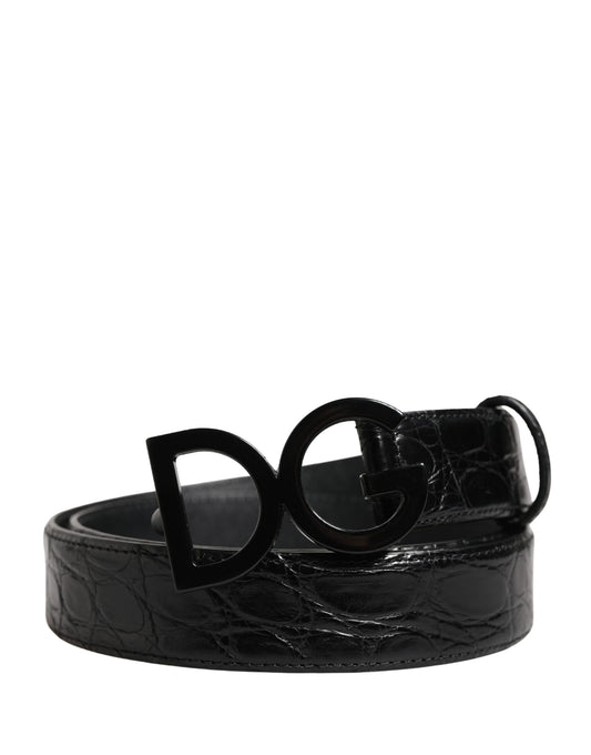 Dolce & Gabbana Men Black Exotic Leather Logo Buckle Belt