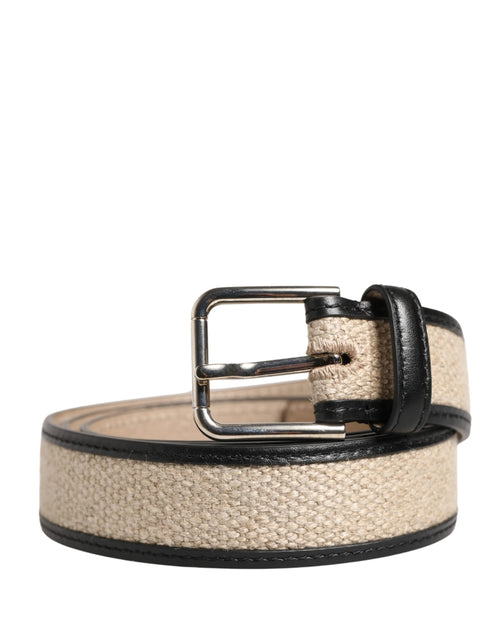 Dolce & Gabbana Men Beige Woven Leather Metal Buckle Belt - ClickThatClicks 