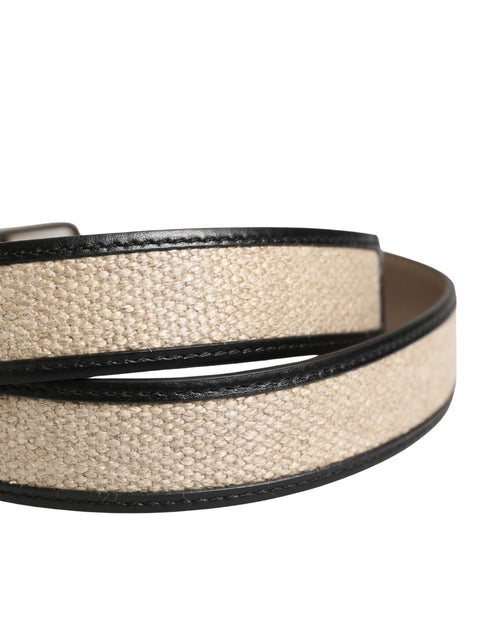 Dolce & Gabbana Men Beige Woven Leather Metal Buckle Belt - ClickThatClicks 