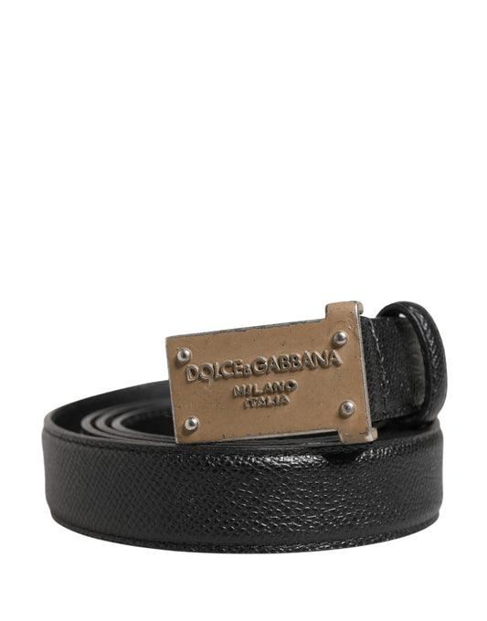 Dolce & Gabbana Men Black Calf Leather Logo Metal Buckle Belt - ClickThatClicks 