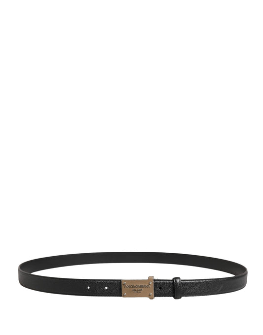 Dolce & Gabbana Men Black Calf Leather Logo Metal Buckle Belt - ClickThatClicks 