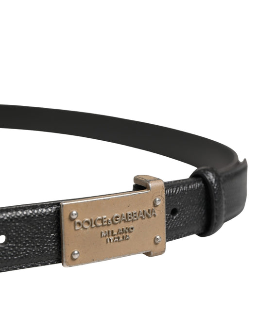 Dolce & Gabbana Men Black Calf Leather Logo Metal Buckle Belt - ClickThatClicks 
