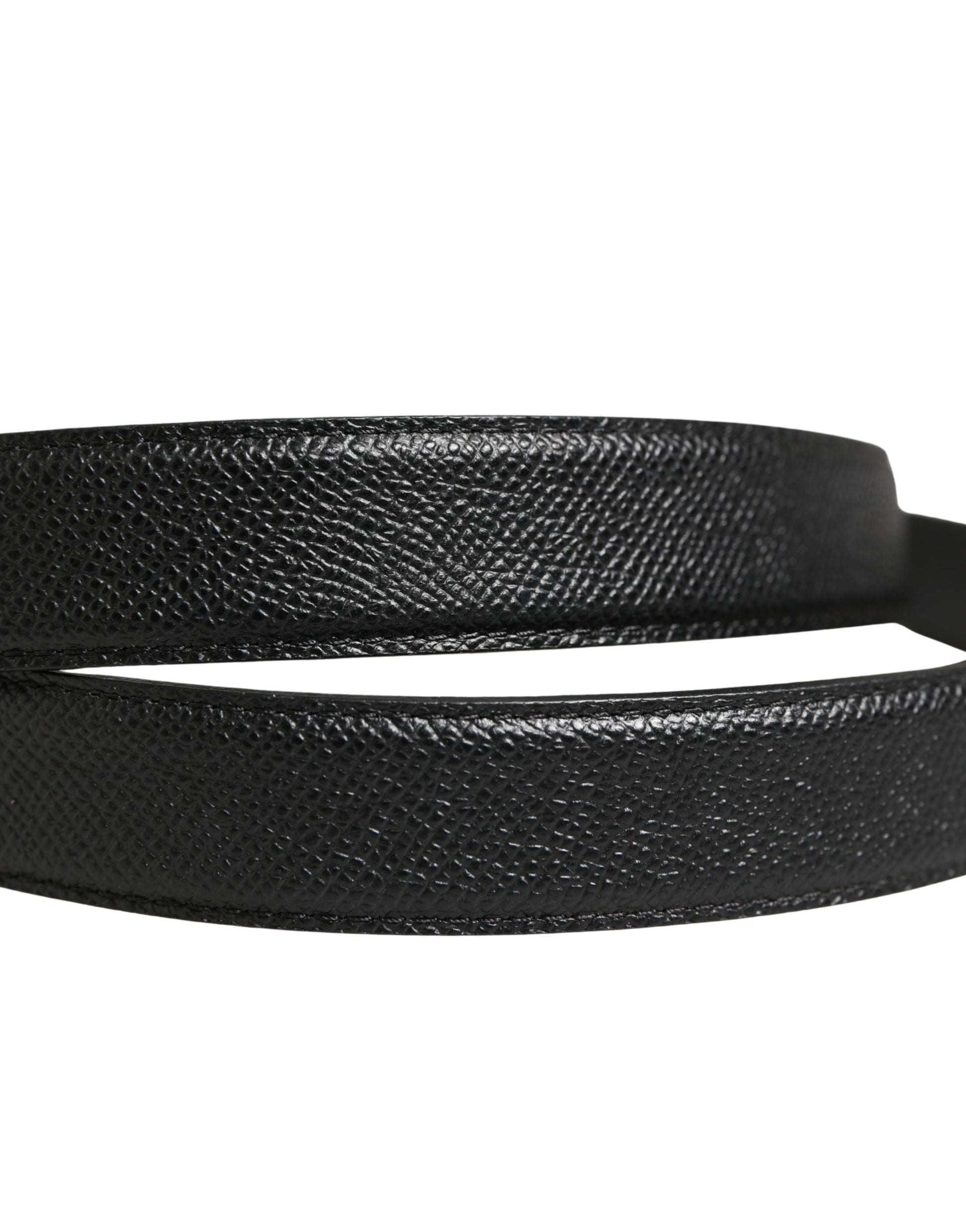 Dolce & Gabbana Men Black Calf Leather Logo Metal Buckle Belt - ClickThatClicks 