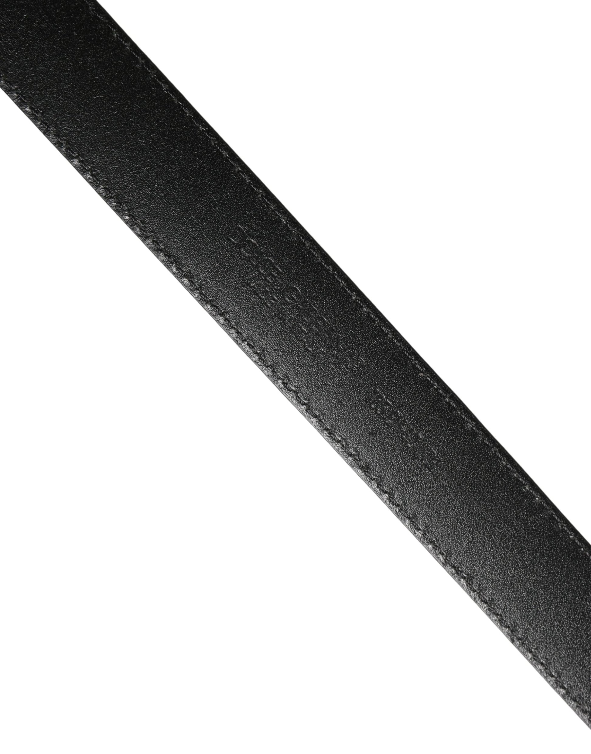 Dolce & Gabbana Men Black Calf Leather Logo Metal Buckle Belt - ClickThatClicks 