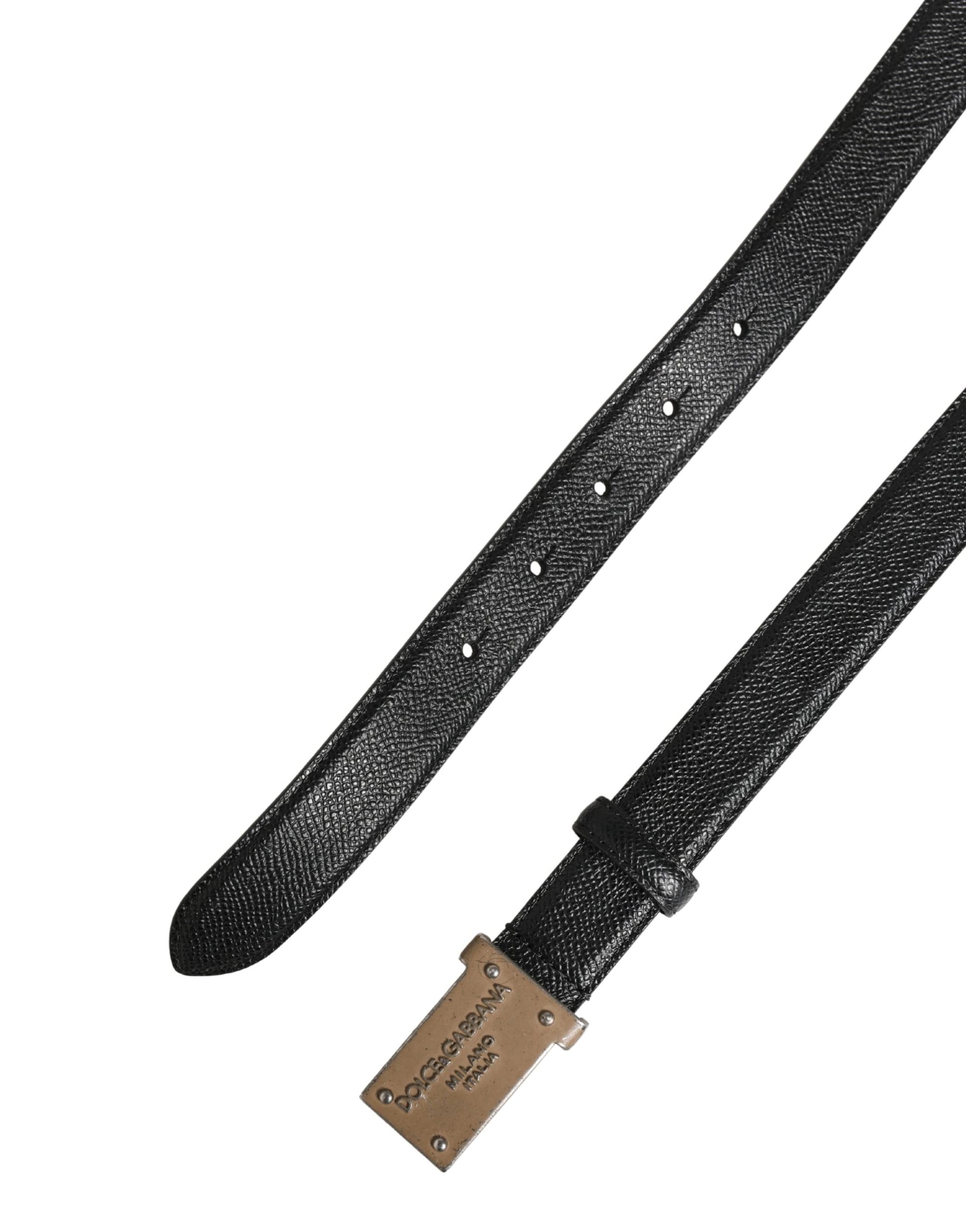 Dolce & Gabbana Men Black Calf Leather Logo Metal Buckle Belt - ClickThatClicks 