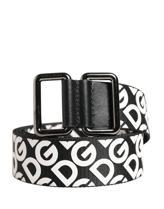 Dolce & Gabbana White Black Logo Leather Metal Buckle Belt
