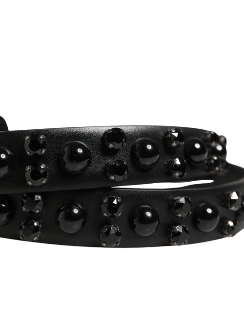 Dolce & Gabbana Men Black Calf Embellished Metal Buckle Belt
