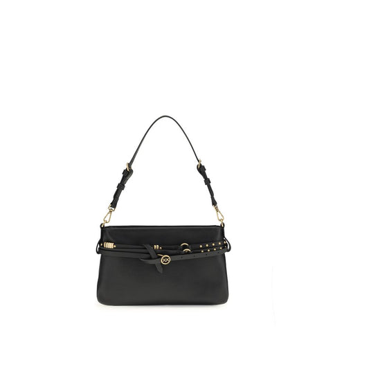 PINKO Black Calf Leather Bos Taurus Shoulder Bag - ClickThatClicks 