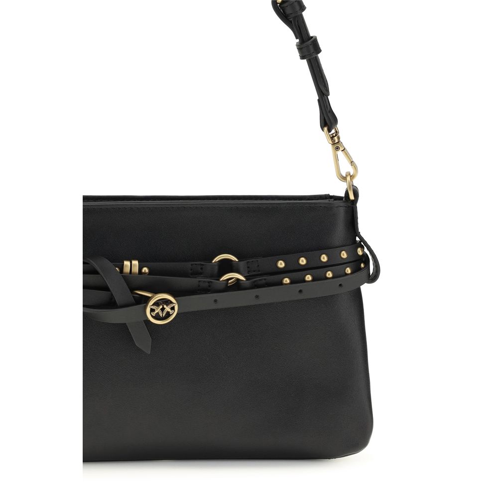 PINKO Black Calf Leather Bos Taurus Shoulder Bag - ClickThatClicks 