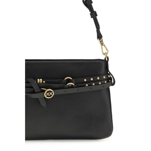 PINKO Black Calf Leather Bos Taurus Shoulder Bag - ClickThatClicks 