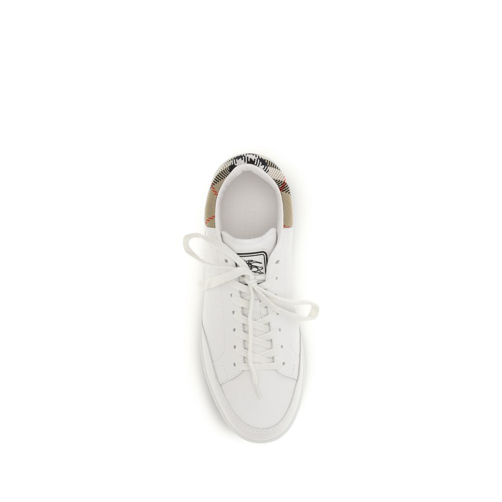 Burberry White Calf Leather Bos Taurus Low Top Sneakers - ClickThatClicks 