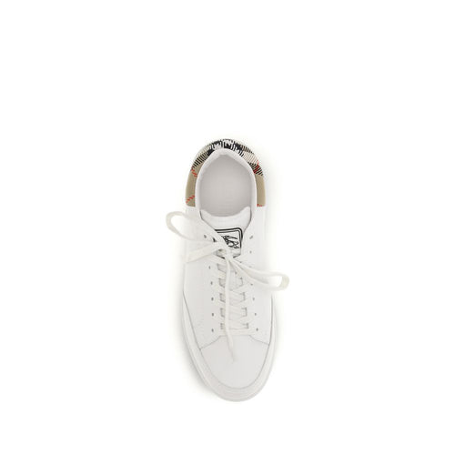 Burberry White Calf Leather Bos Taurus Low Top Sneakers - ClickThatClicks 