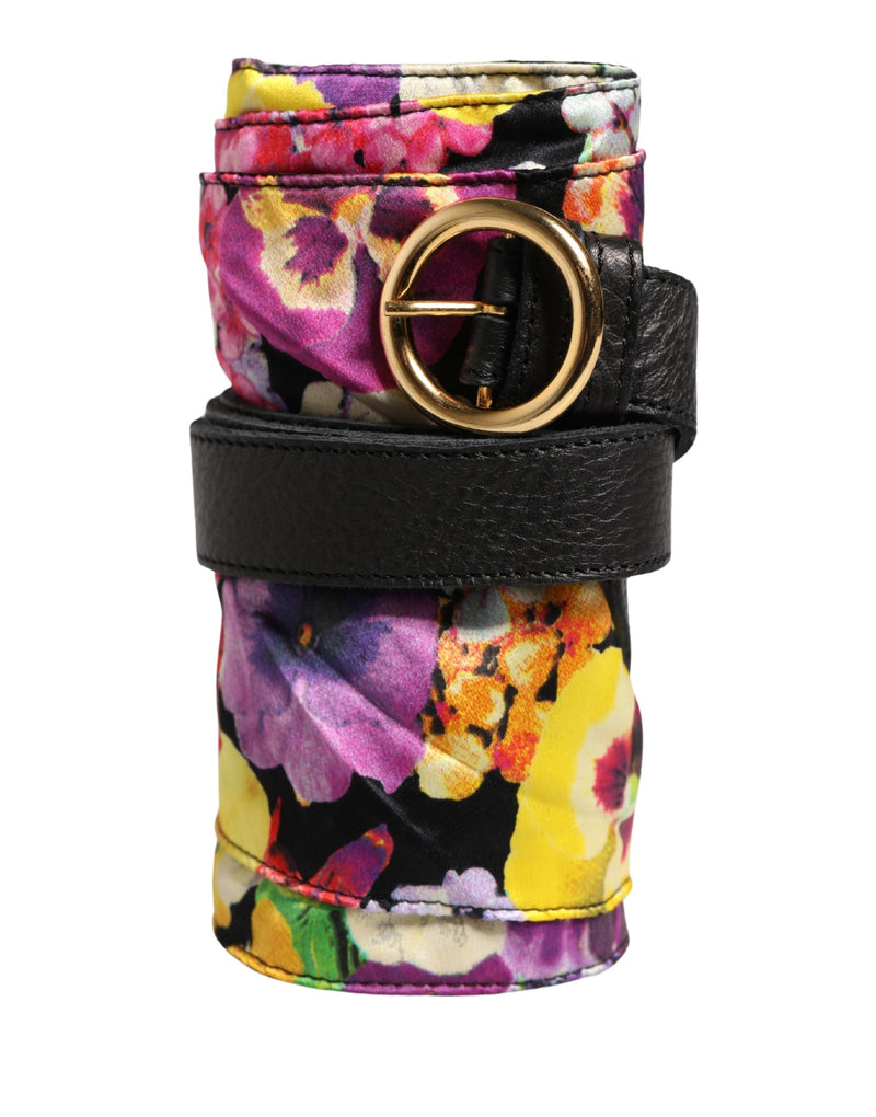 Cavalli Class Multicolor Floral Wide Waist Gold Metal Buckle Cintura Belt - ClickThatClicks 