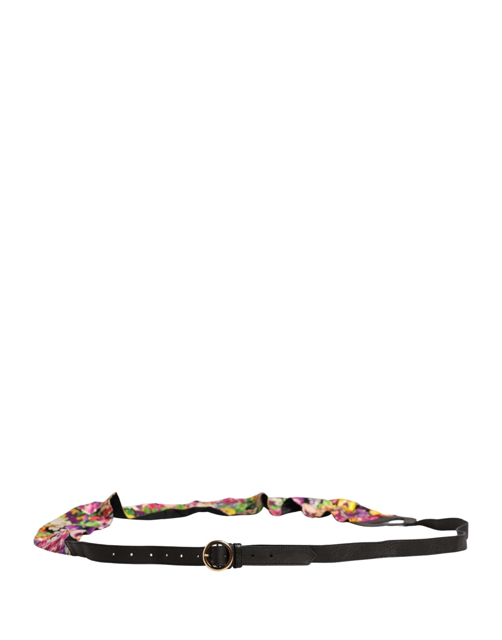 Cavalli Class Multicolor Floral Wide Waist Gold Metal Buckle Cintura Belt - ClickThatClicks 