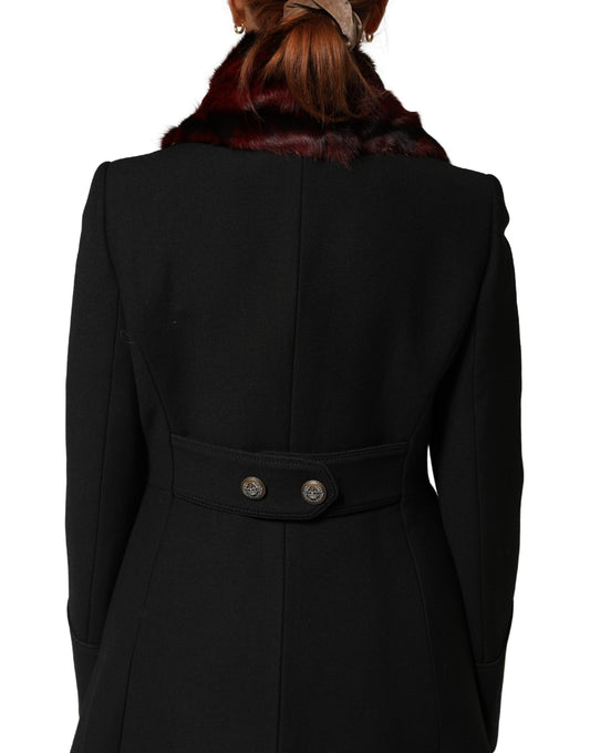 Dolce & Gabbana Black Red Stripe Fur Shawl Neck Wrap Scarf