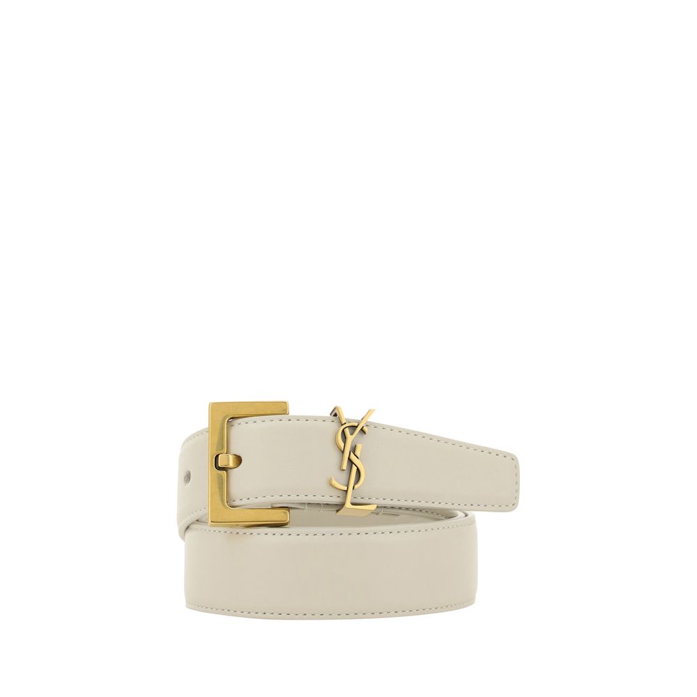 Saint Laurent White Calf Leather Bos Taurus Regular Belt - ClickThatClicks 
