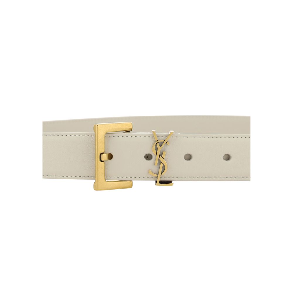 Saint Laurent White Calf Leather Bos Taurus Regular Belt - ClickThatClicks 