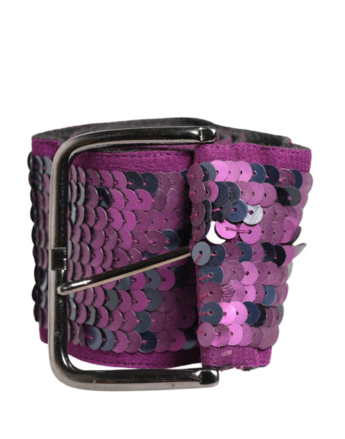 GF Ferre Women Purple Sequined Silver Metal Buckle Belt - ClickThatClicks 