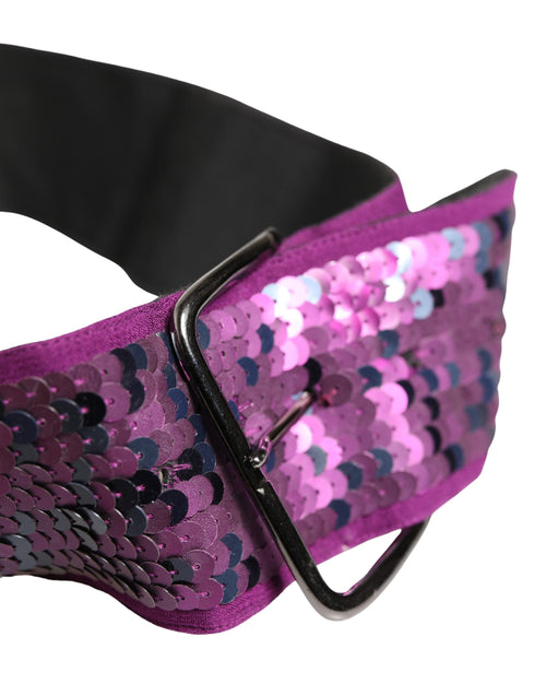 GF Ferre Women Purple Sequined Silver Metal Buckle Belt - ClickThatClicks 