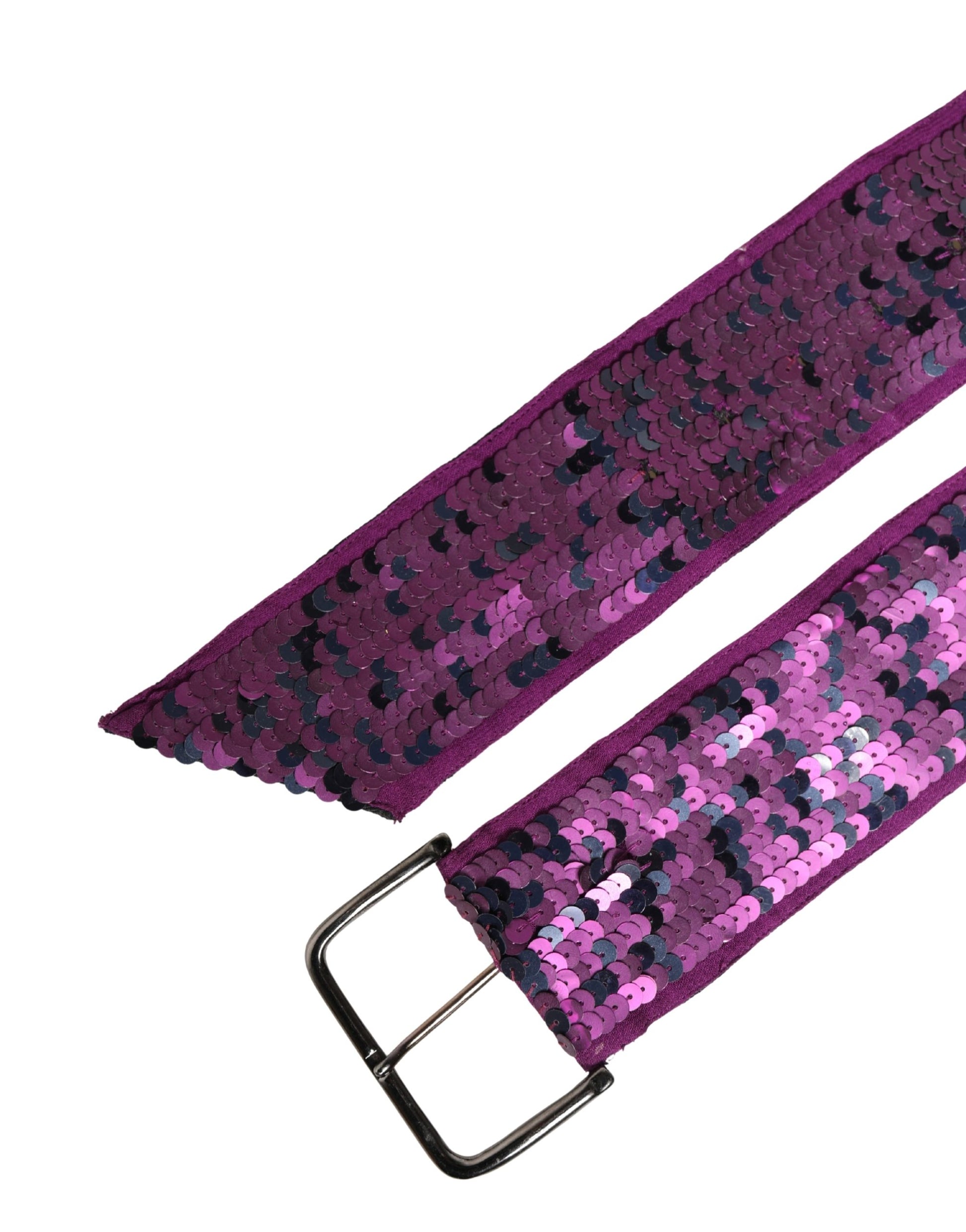 GF Ferre Women Purple Sequined Silver Metal Buckle Belt - ClickThatClicks 