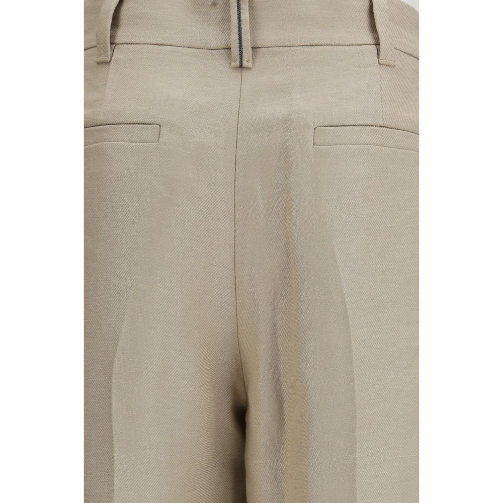 Brunello Cucinelli Beige Linen Casual Pants - ClickThatClicks 