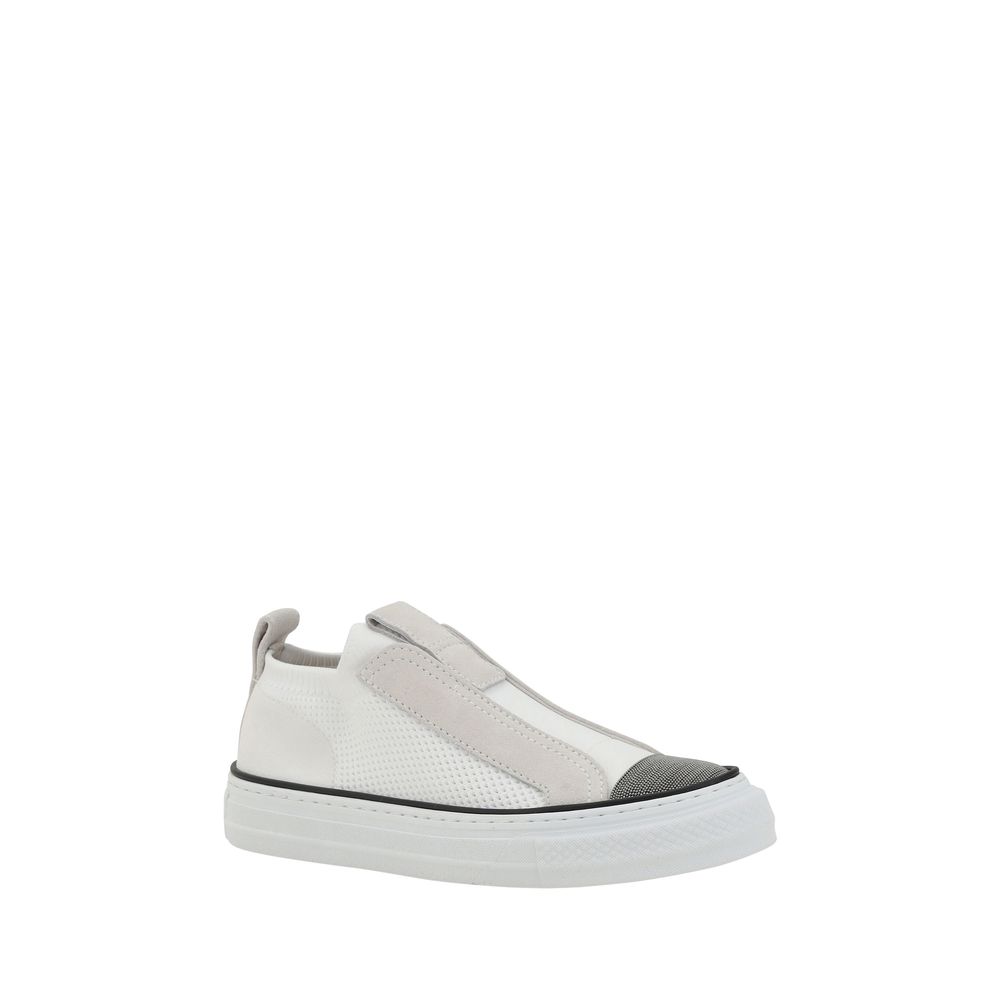 Brunello Cucinelli White Nylon Low Top Sneakers - ClickThatClicks 