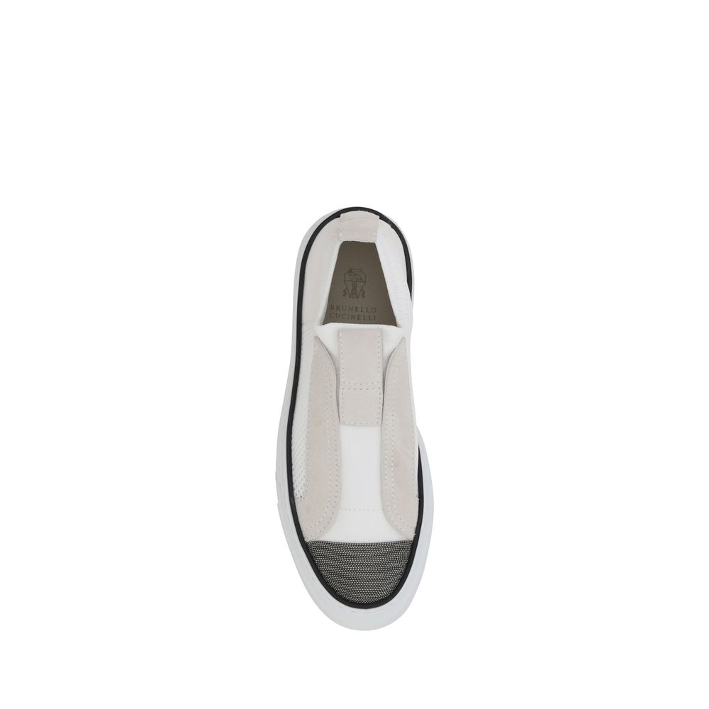 Brunello Cucinelli White Nylon Low Top Sneakers - ClickThatClicks 