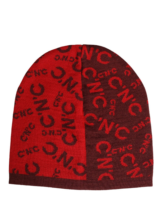 Costume National Red Wool Blend Branded Beanie Capello Hat - ClickThatClicks 