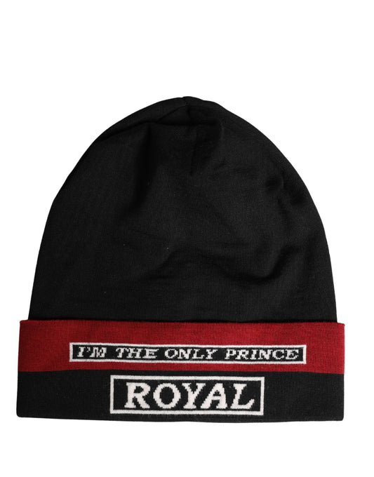 Dolce & Gabbana Black Cuffed "I'M THE ONLY PRINCE ROYAL" Beanie Hat - ClickThatClicks 