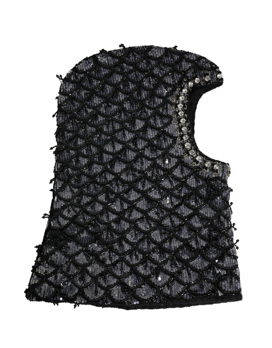 Dolce & Gabbana Black Wool Crystal Embellished Balaclava Hat - ClickThatClicks 