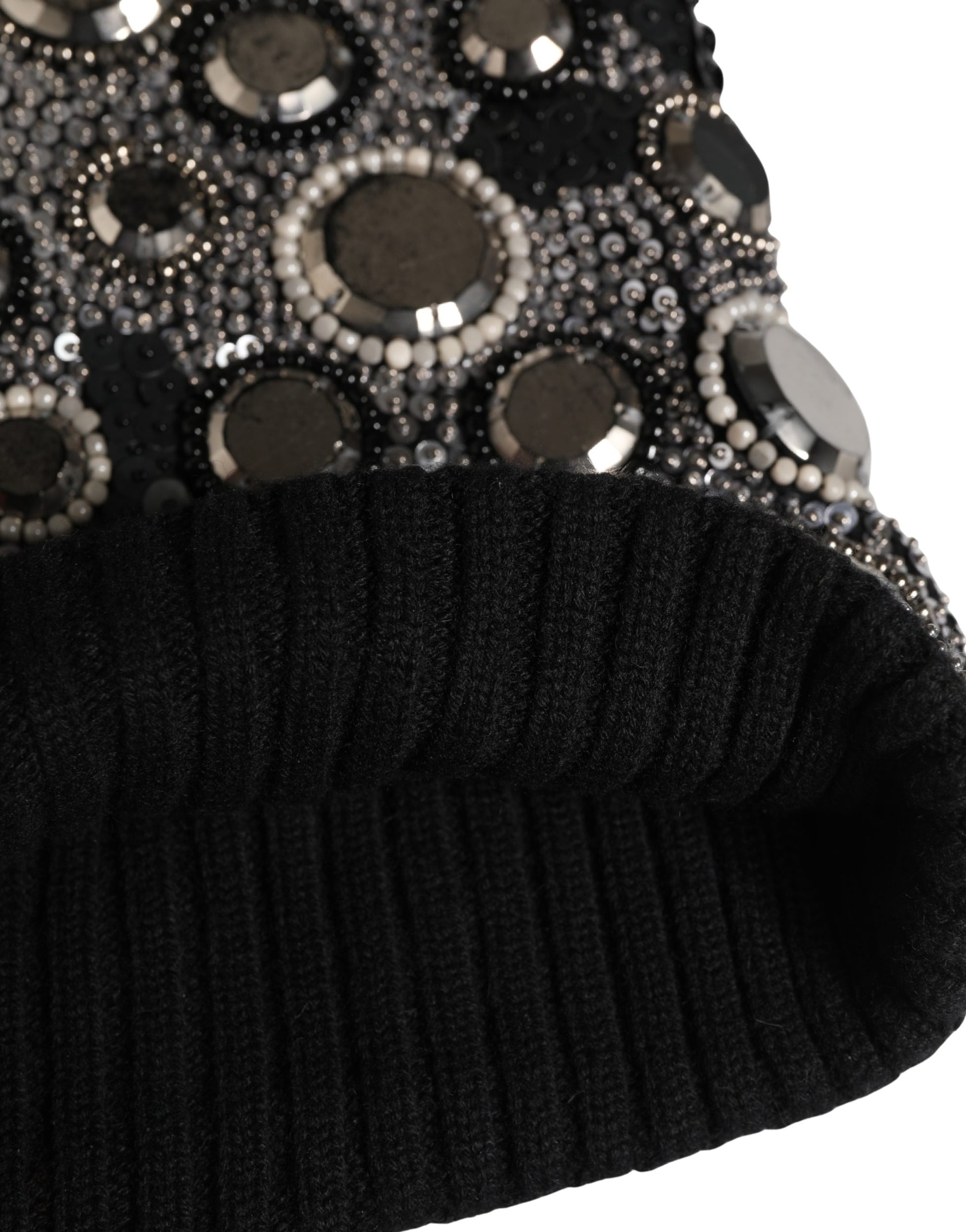 Dolce & Gabbana Black Wool Crystal Embellished Balaclava Hat - ClickThatClicks 