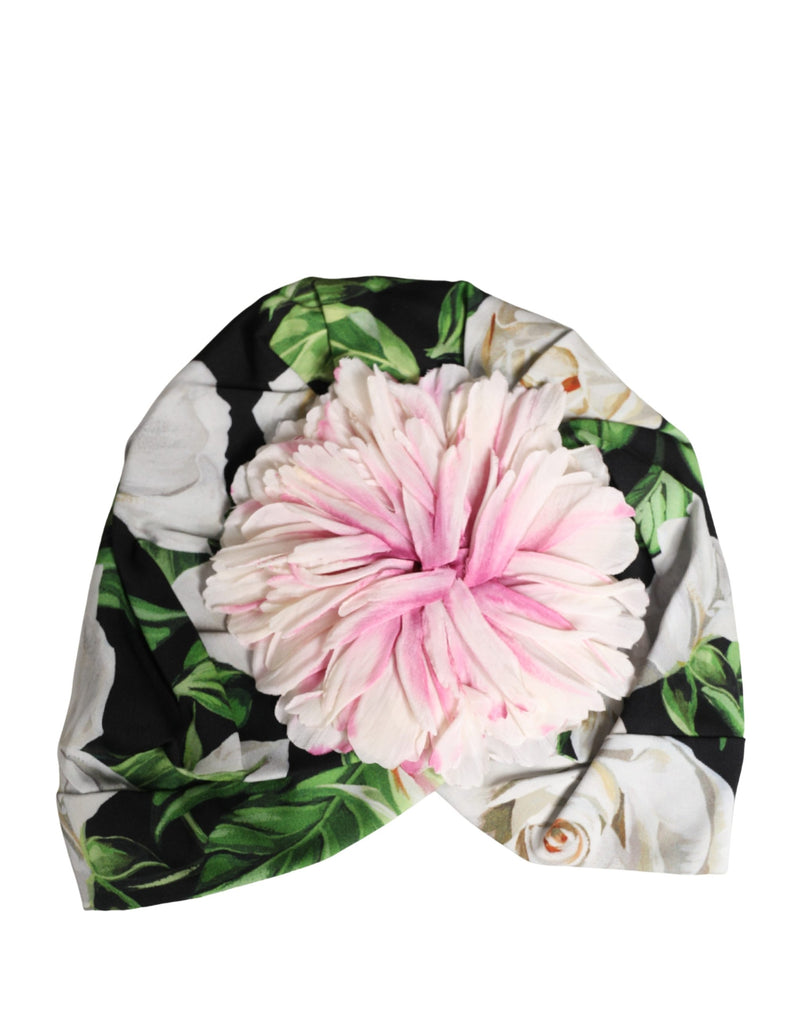 Dolce & Gabbana Black Floral Motif Turban Headwear Women Hat - ClickThatClicks 