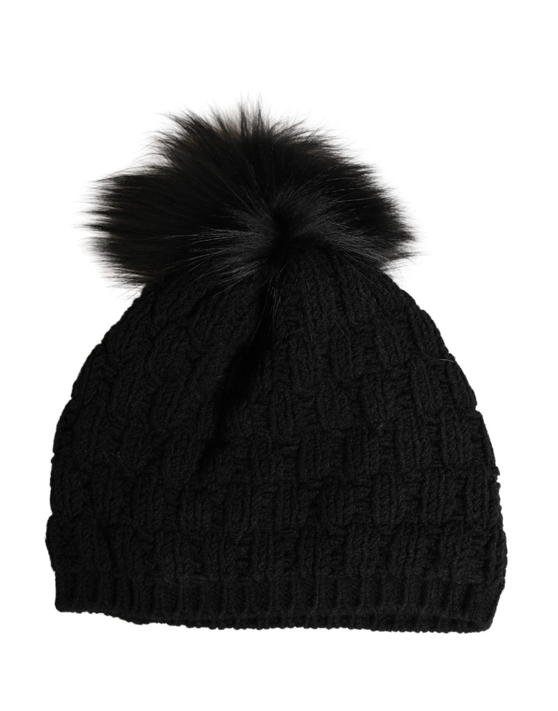 Dolce & Gabbana Black Acrylic Knitted Fur Winter Beanie - ClickThatClicks 