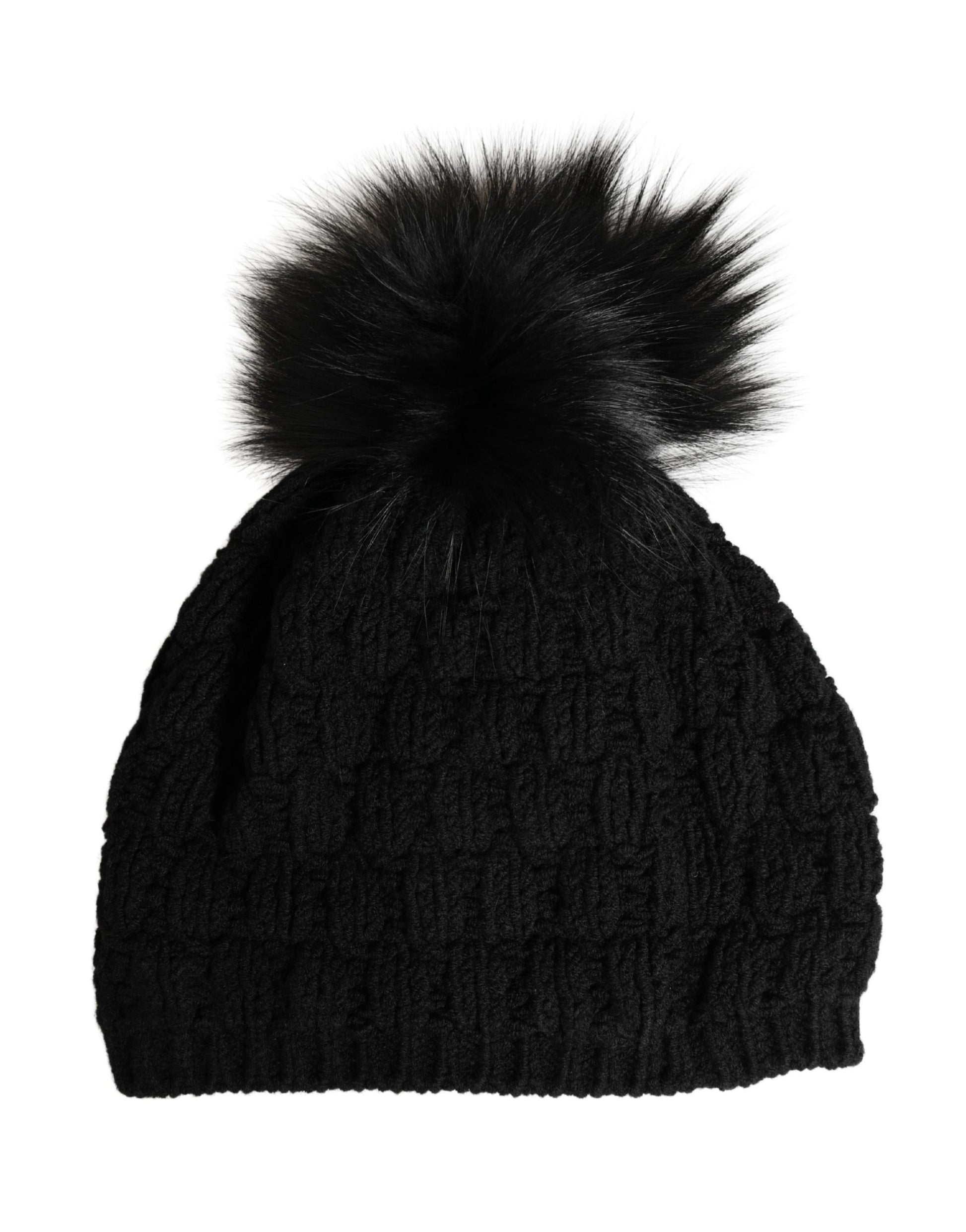 Dolce & Gabbana Black Acrylic Knitted Fur Winter Beanie - ClickThatClicks 