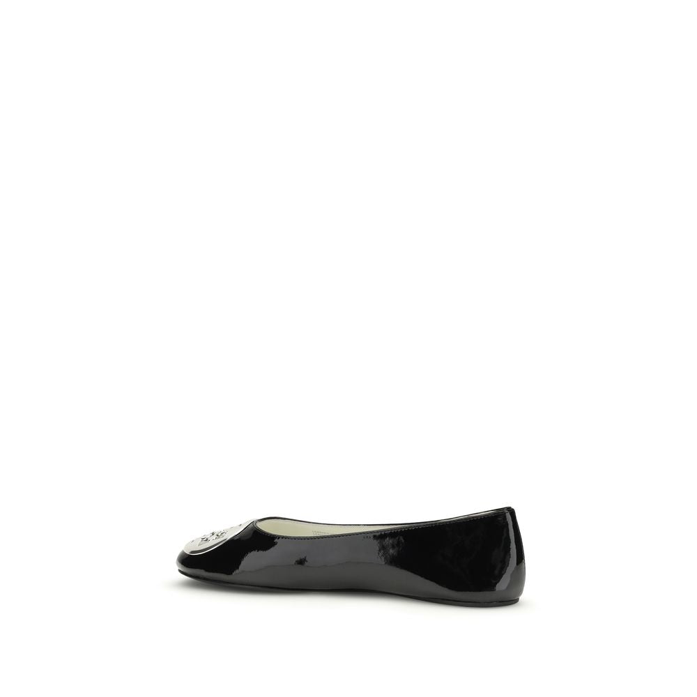 Tory Burch Black Calf Leather Bos Taurus Ballet Flats - ClickThatClicks 