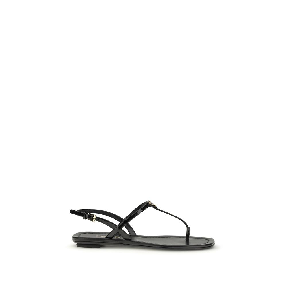 Prada Black Calf Leather Bos Taurus Flip-Flop Sandals - ClickThatClicks 