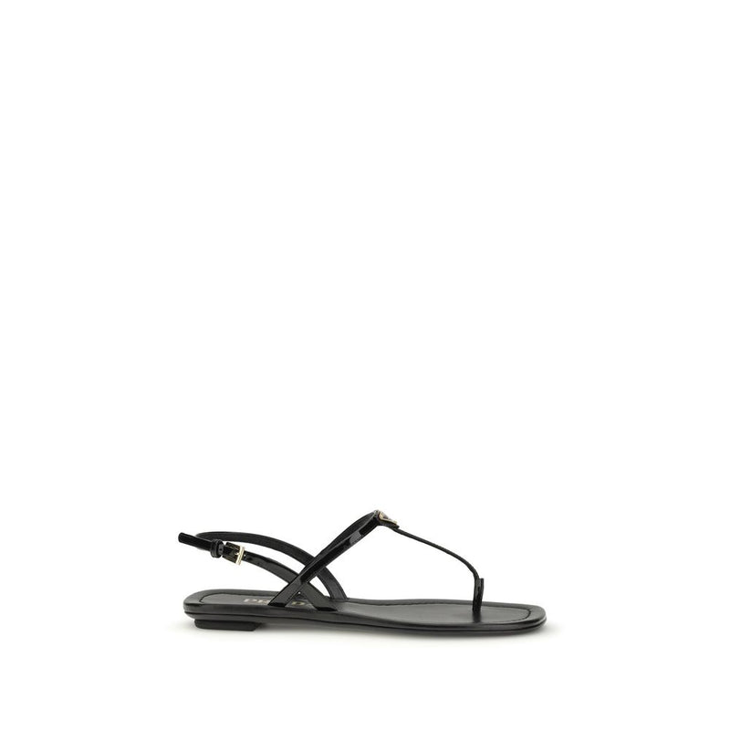 Prada Black Calf Leather Bos Taurus Flip-Flop Sandals - ClickThatClicks 
