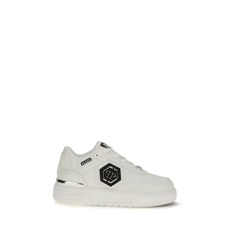 Philipp Plein White Calf Leather Bos Taurus Athletic Sneakers - ClickThatClicks 