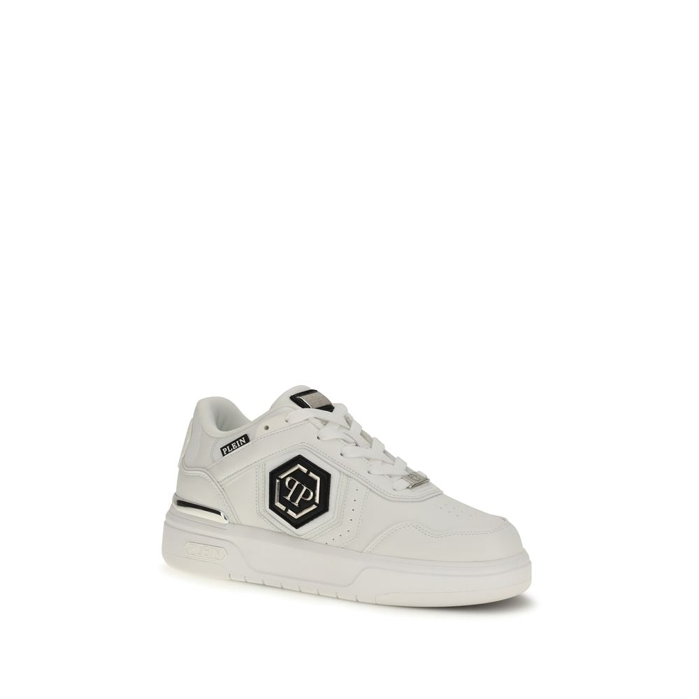 Philipp Plein White Calf Leather Bos Taurus Athletic Sneakers - ClickThatClicks 