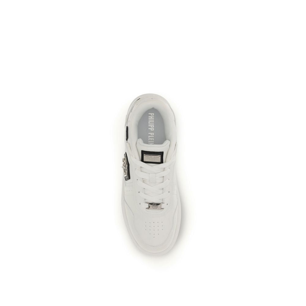 Philipp Plein White Calf Leather Bos Taurus Athletic Sneakers - ClickThatClicks 